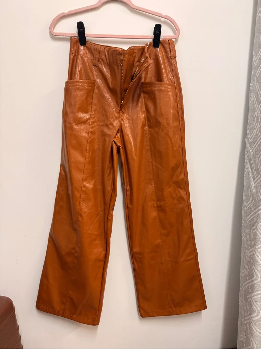 Free People Rust Orange Faux-Leather Straight-Leg Pants